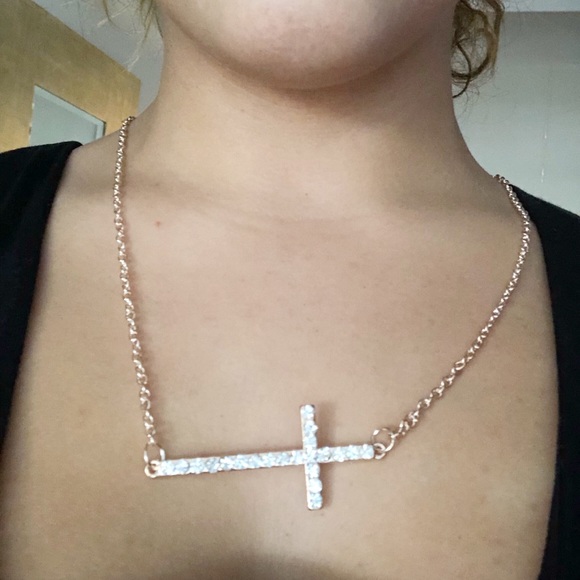 BOGO!! Rose Gold Rhinestone Cross Necklace - Picture 5 of 5